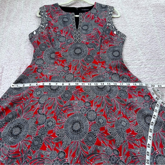 Liz Claiborne Red White Black Mosaic Floral Midi Dress Sleeveless Size 10 Fall - Picture 8 of 10
